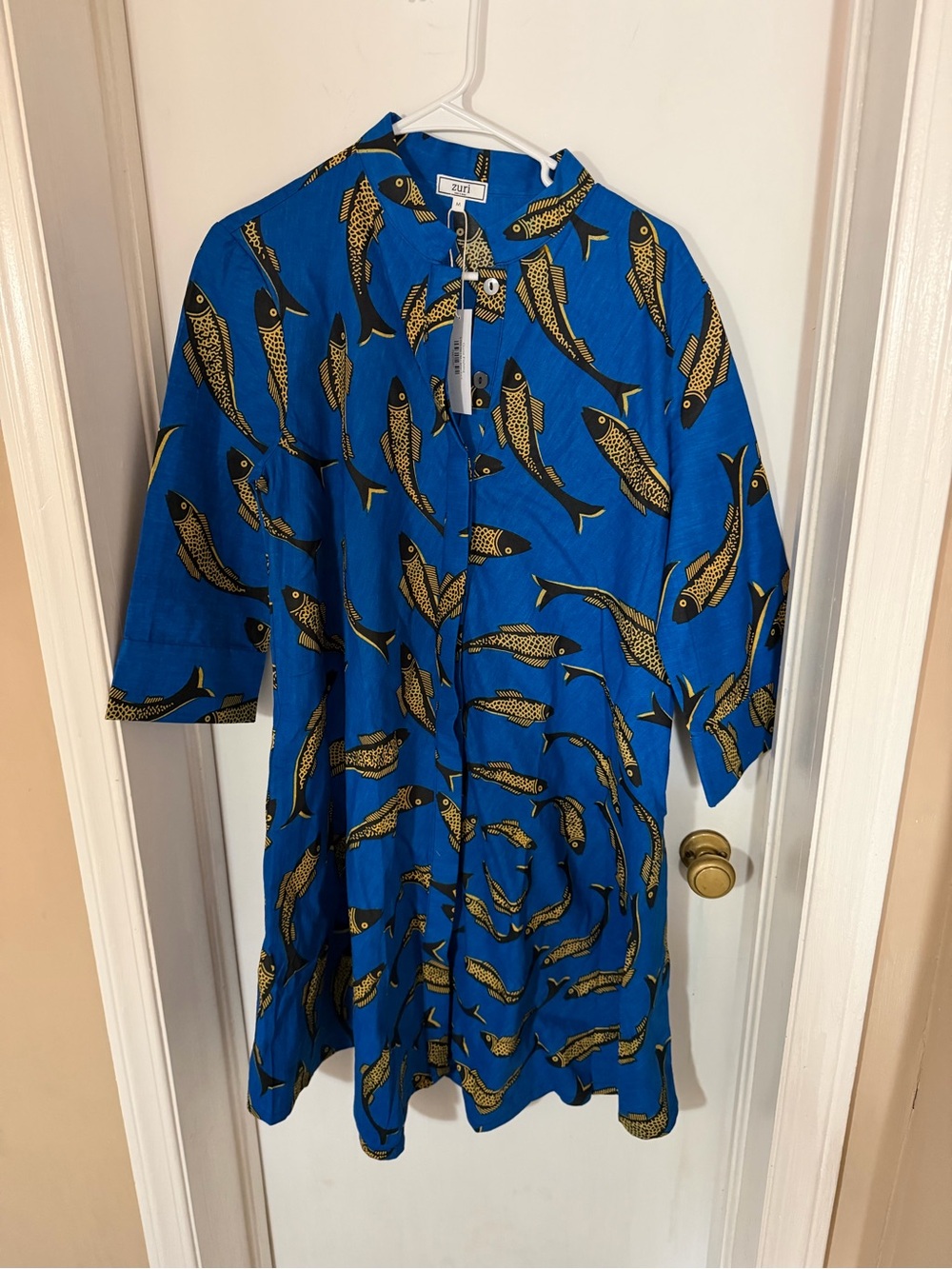 Zuri Blue Fish-Print Cotton Tunic Dress